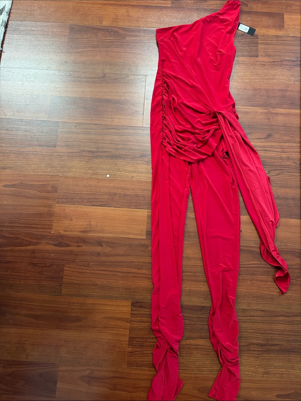 Fashion Nova Red Asymmetric One-Shoulder Jumpsuit